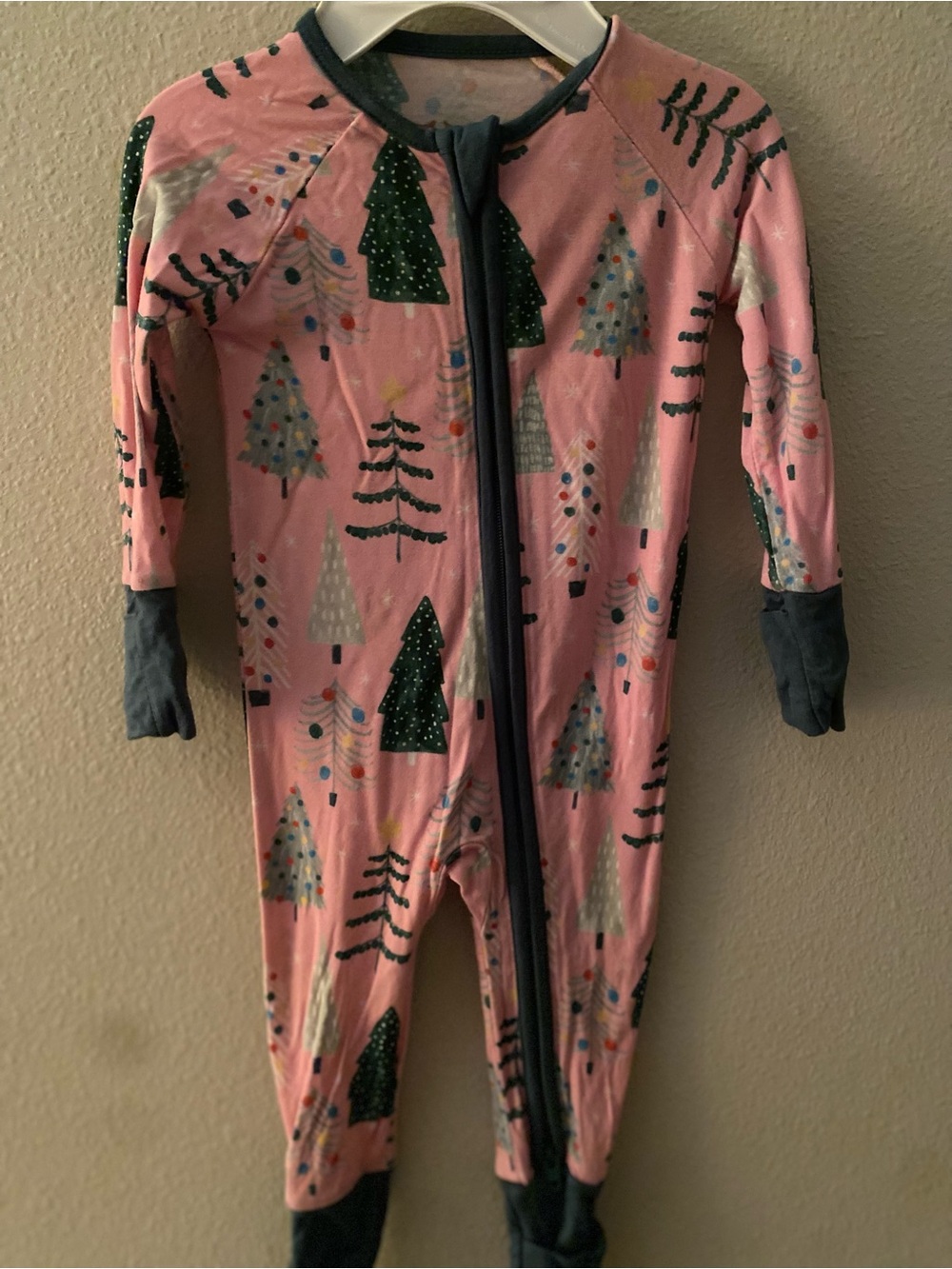 Infant Pink Holiday Tree One-Piece Sleeper